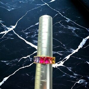 GM CN 925 Sterling Silver 6.5 mm Rainbow CZs Eternity Ring Size 7 Gay Pride New